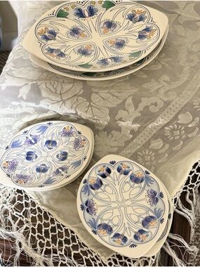 Set of 6 Porcelain Plates Amata Japan Floral Blue White Decorative Dishes